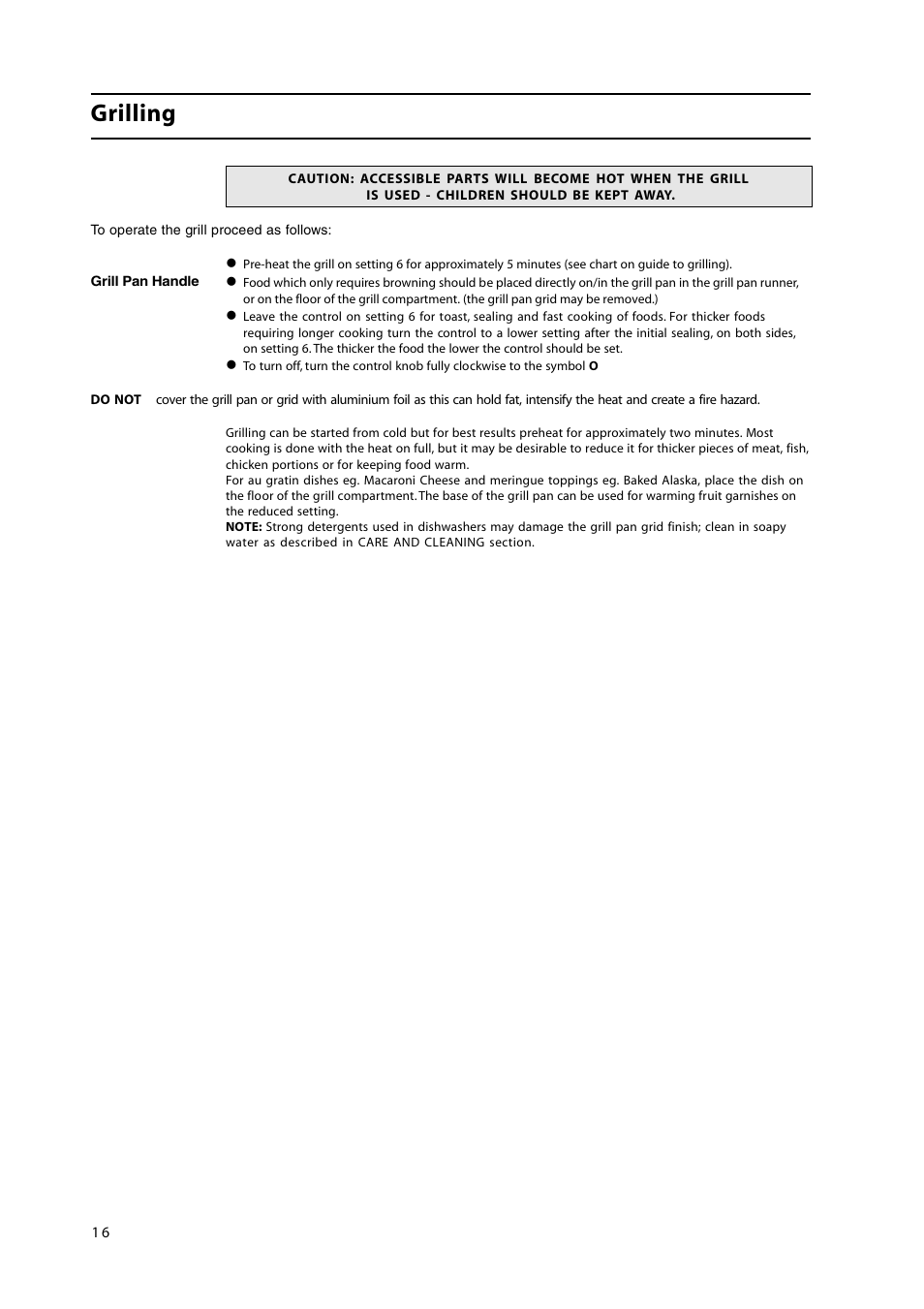 Grilling | Hotpoint HL500E User Manual | Page 16 / 28