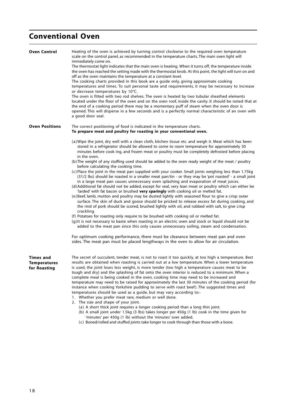 Conventional oven | Hotpoint HL500E User Manual | Page 18 / 28