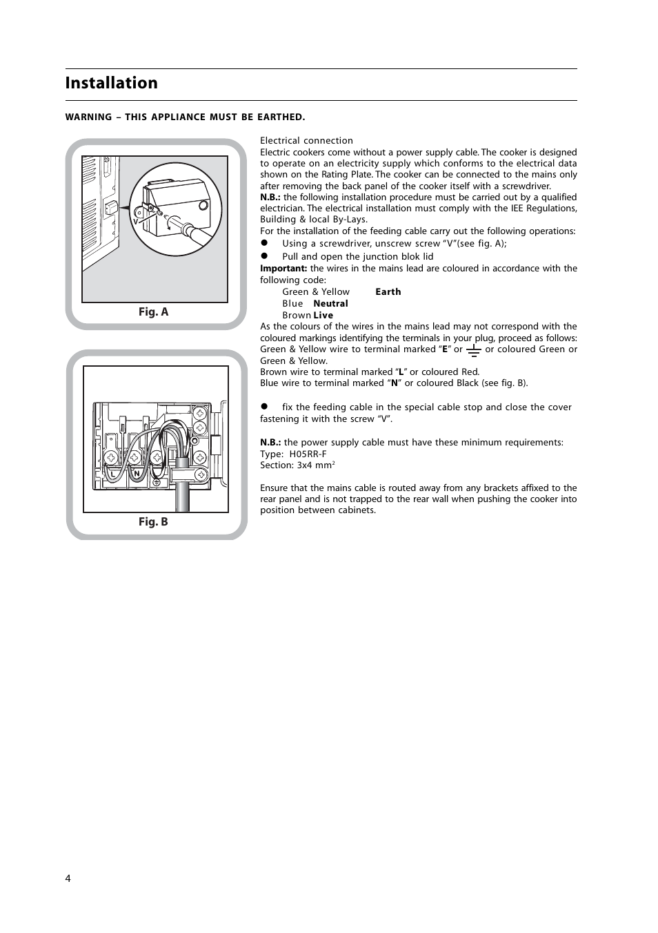 Installation | Hotpoint HL500E User Manual | Page 4 / 28