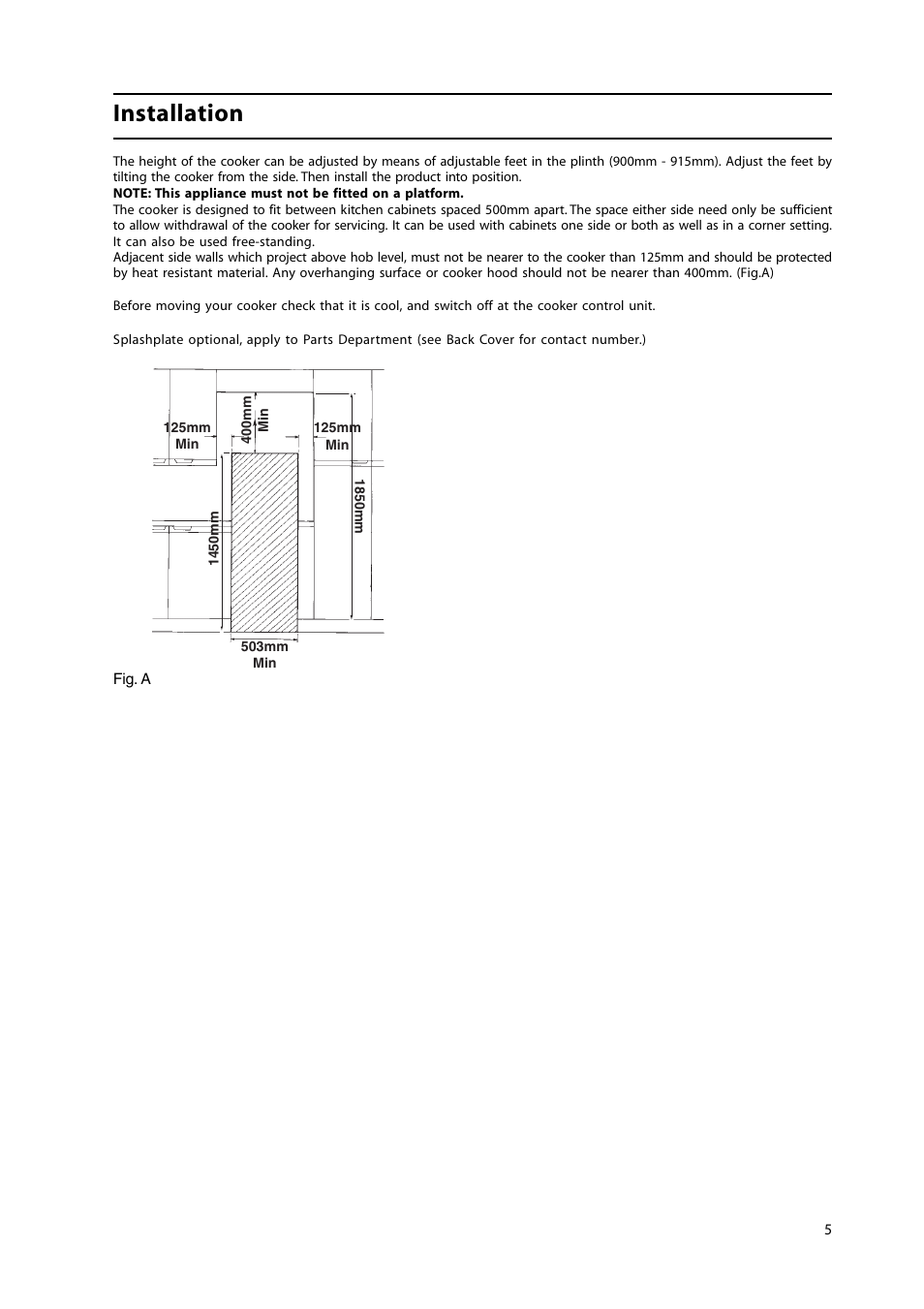Installation | Hotpoint HL500E User Manual | Page 5 / 28