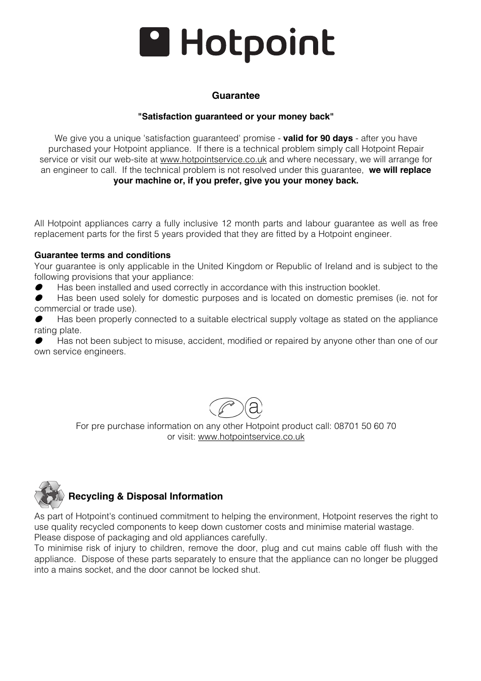 Hotpoint SQ872T - SE872X User Manual | Page 15 / 16
