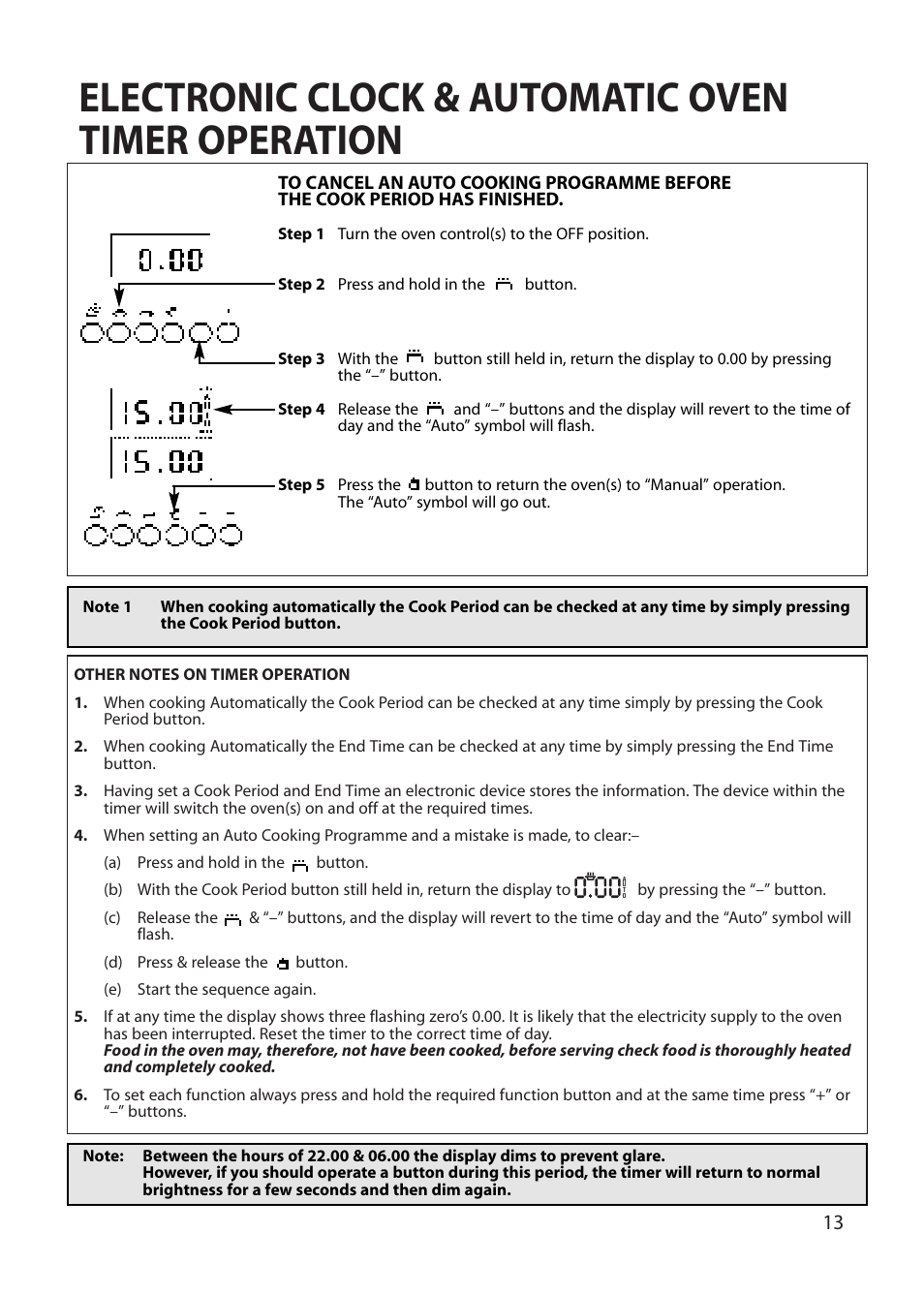 Electronic clock & automatic oven timer operation | Hotpoint BU62 BU65 User Manual | Page 13 / 36