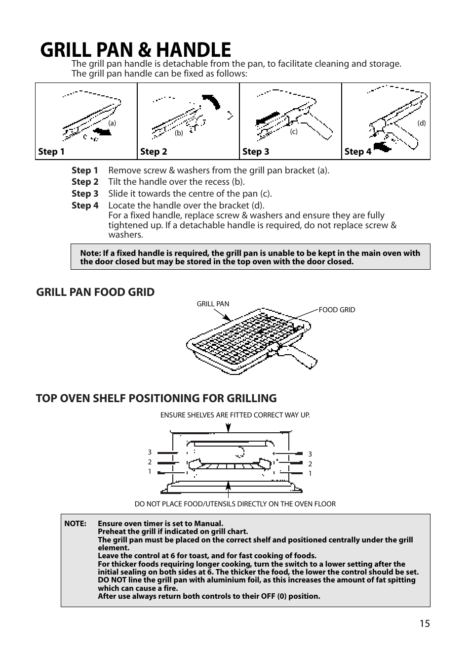 Grill pan & handle | Hotpoint BU62 BU65 User Manual | Page 15 / 36