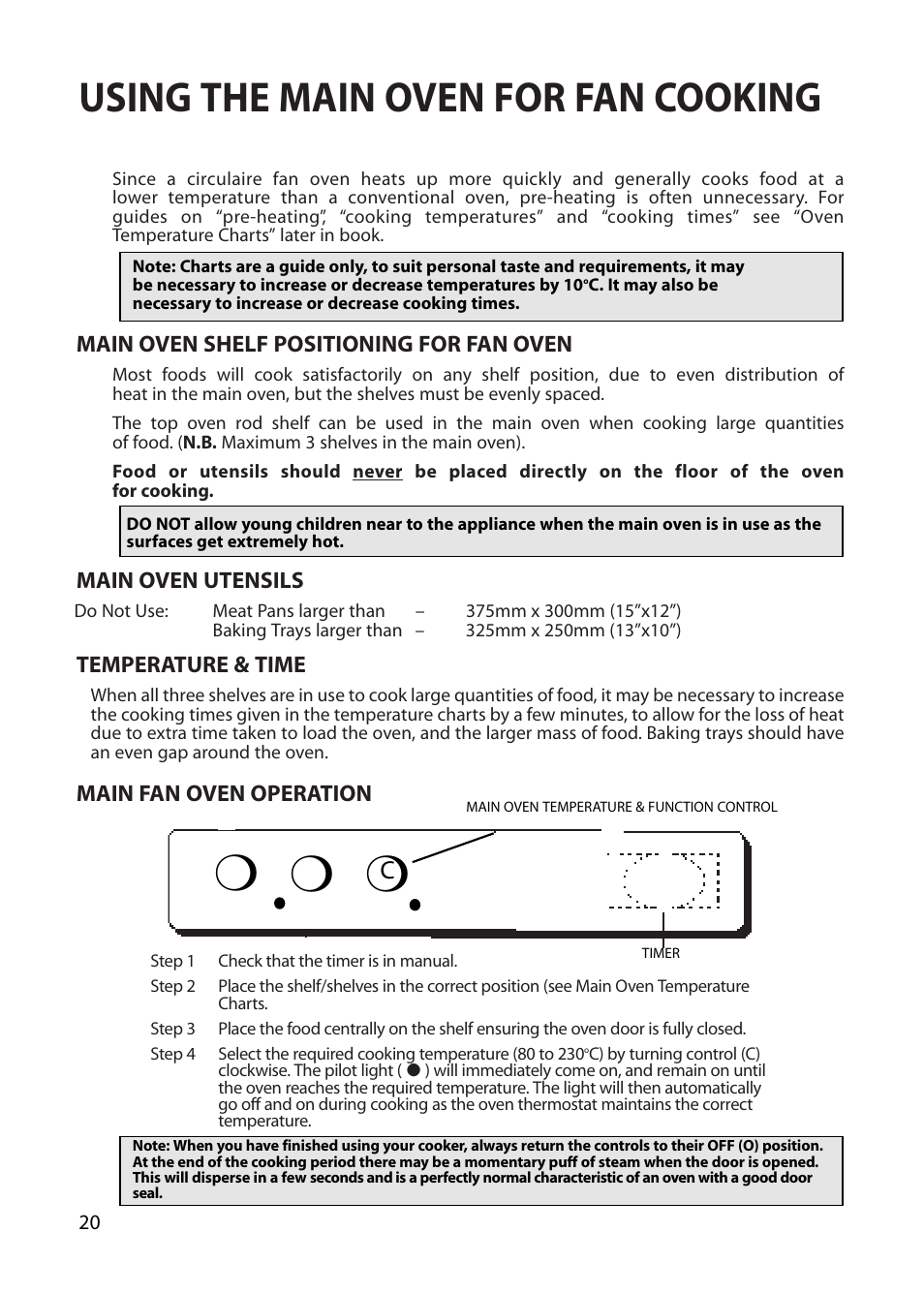 Using the main oven for fan cooking | Hotpoint BU62 BU65 User Manual | Page 20 / 36