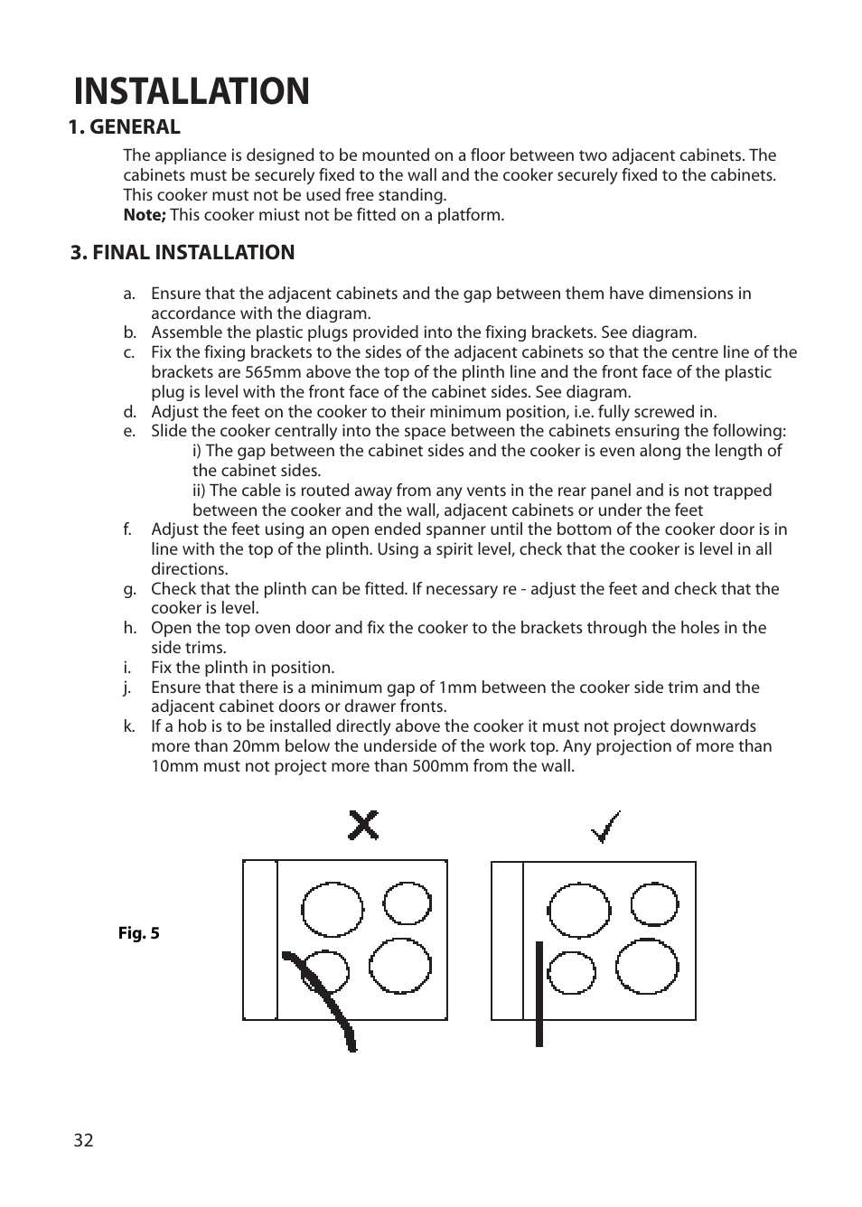 Installation | Hotpoint BU62 BU65 User Manual | Page 32 / 36