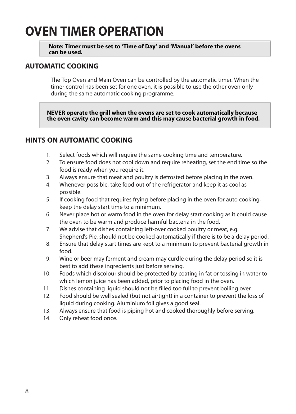 Oven timer operation | Hotpoint BU62 BU65 User Manual | Page 8 / 36