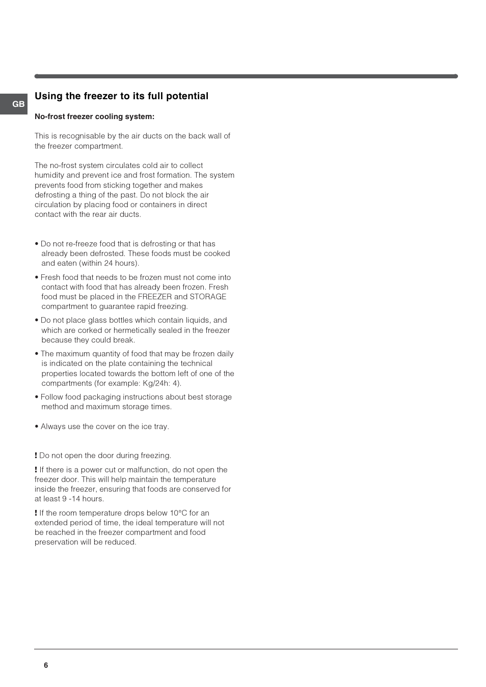 Using the freezer to its full potential | Hotpoint Refridgerator/Freezer Combination FFp187MG User Manual | Page 6 / 12