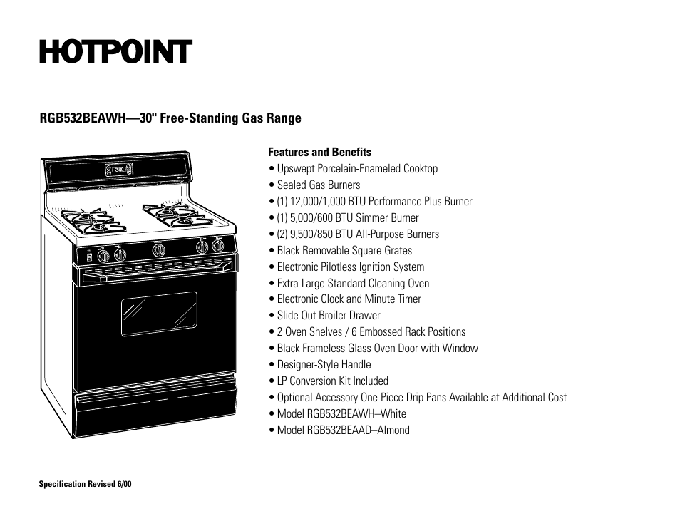 Hotpoint RGB532BEAWH User Manual | Page 2 / 2