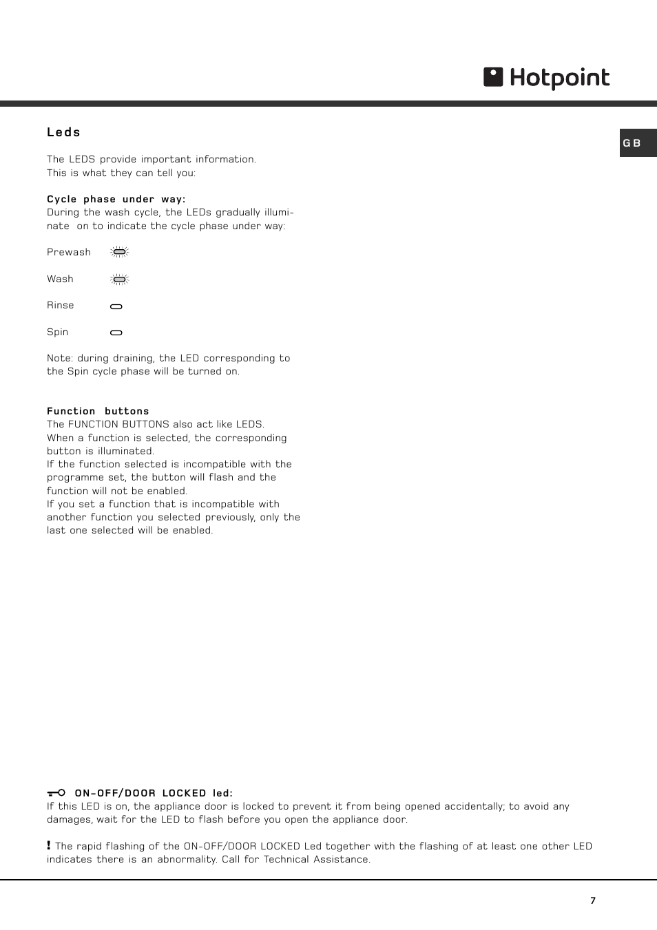Leds | Hotpoint HVL 241 User Manual | Page 7 / 16