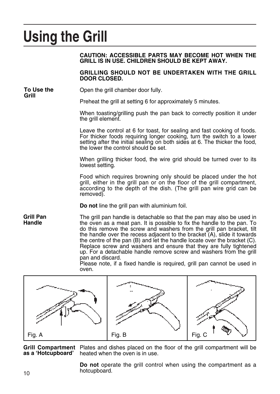 Using the grill | Hotpoint EG21 & EG22 User Manual | Page 10 / 32