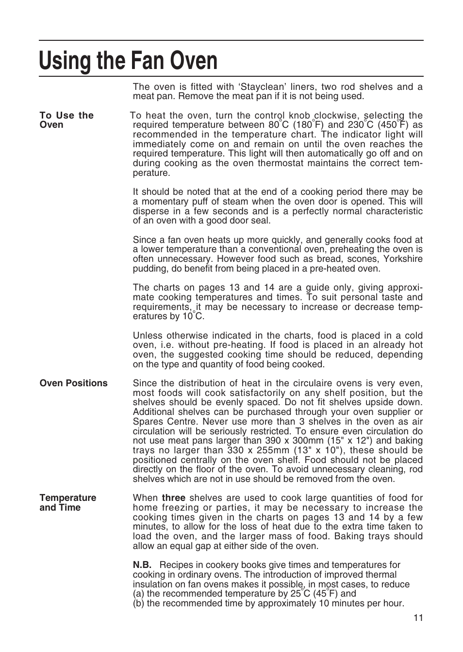 Using the fan oven | Hotpoint EG21 & EG22 User Manual | Page 11 / 32