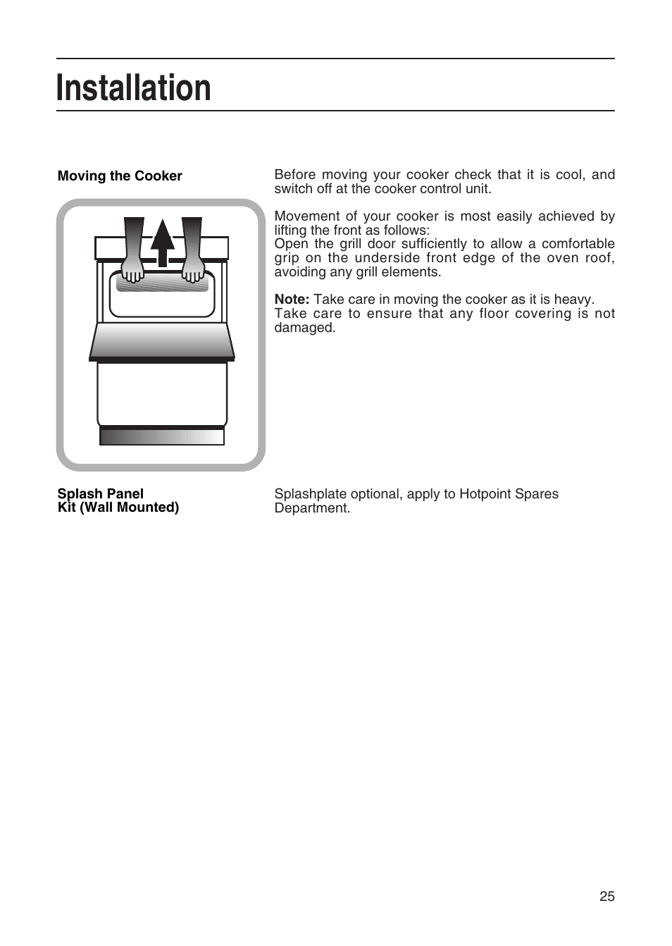 Installation | Hotpoint EG21 & EG22 User Manual | Page 25 / 32