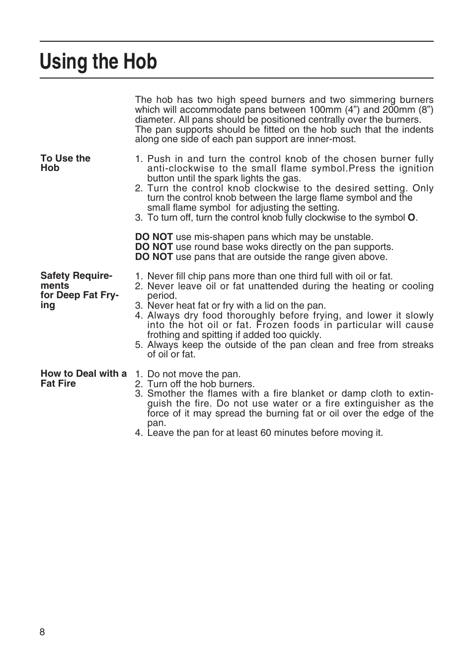 Using the hob | Hotpoint EG21 & EG22 User Manual | Page 8 / 32