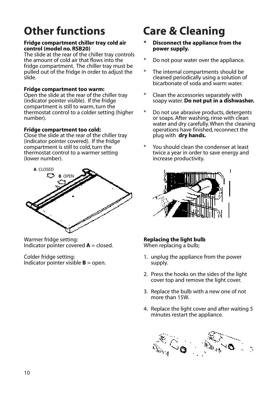 Other functions care & cleaning | Hotpoint RLB20 User Manual | Page 10 / 20