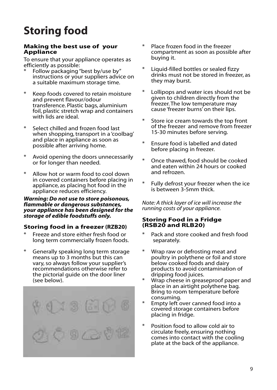 Storing food | Hotpoint RLB20 User Manual | Page 9 / 20