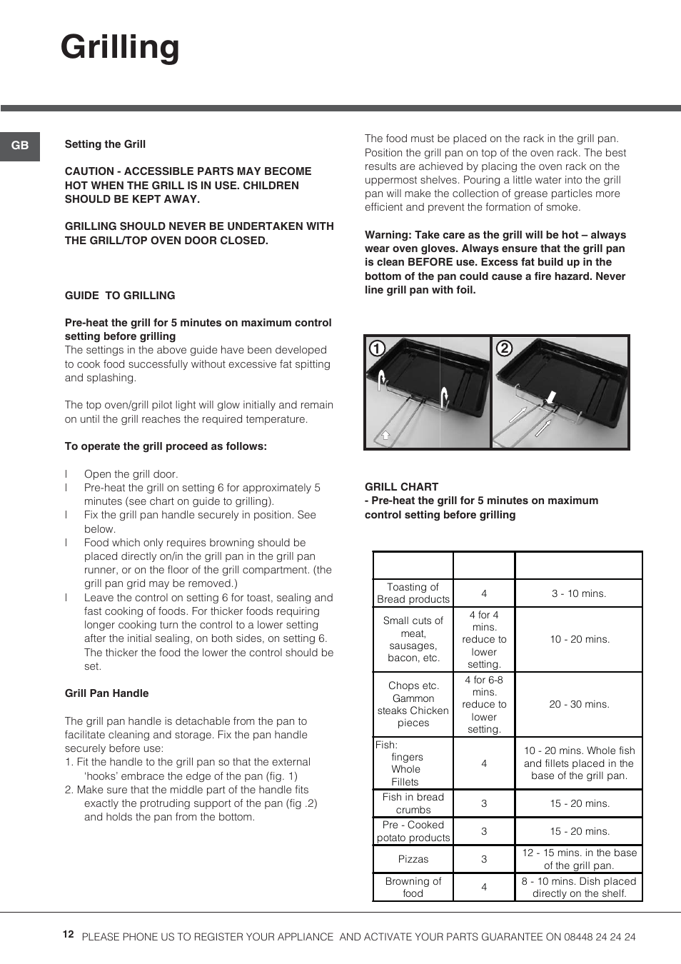 Grilling | Hotpoint 50cm Electric Cooker HUE52G User Manual | Page 12 / 24