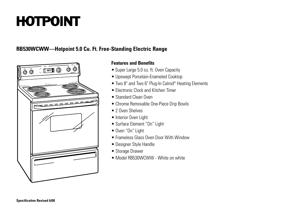 Hotpoint RB530WCWW User Manual | Page 2 / 2