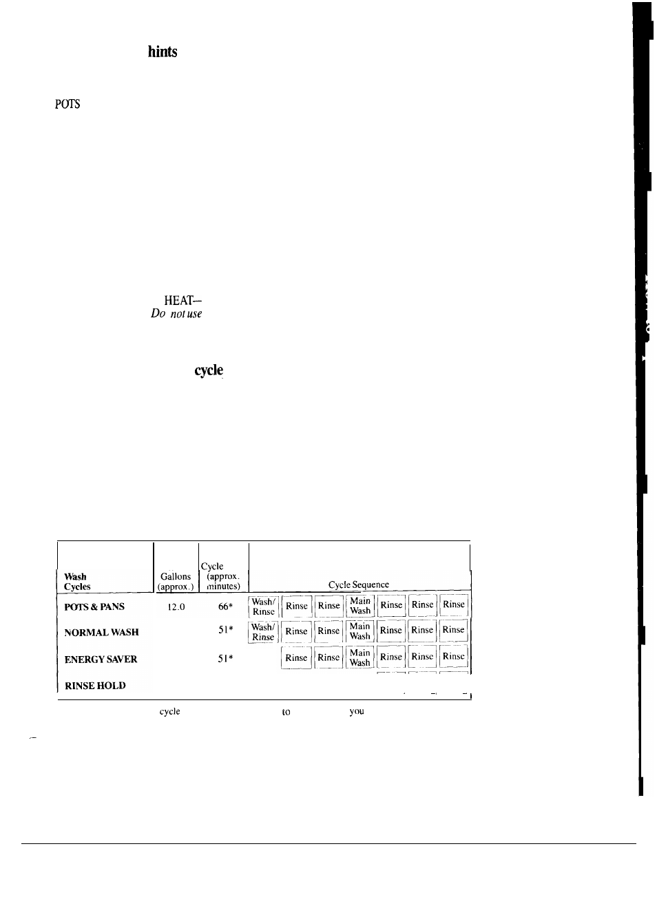 Selection, Cycle selection, What happens in each | Hotpoint HDA1OOOK User Manual | Page 5 / 16