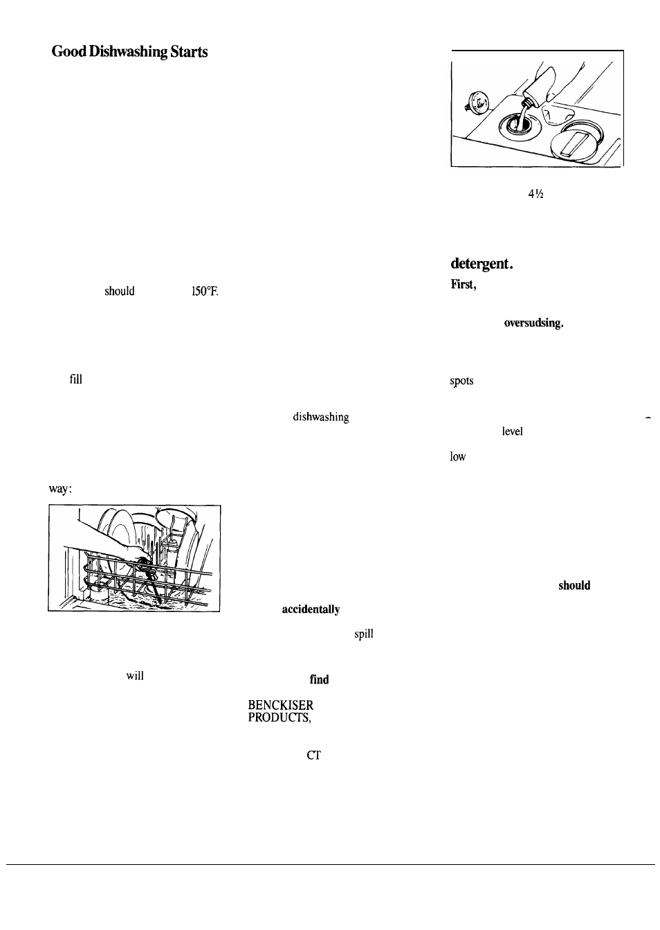 Detergent, detergent guide 6, 7, Rinse agent, Water temperature | With hot water, How to use a rinse agent, How to choose and use | Hotpoint HDA1OOOK User Manual | Page 6 / 16