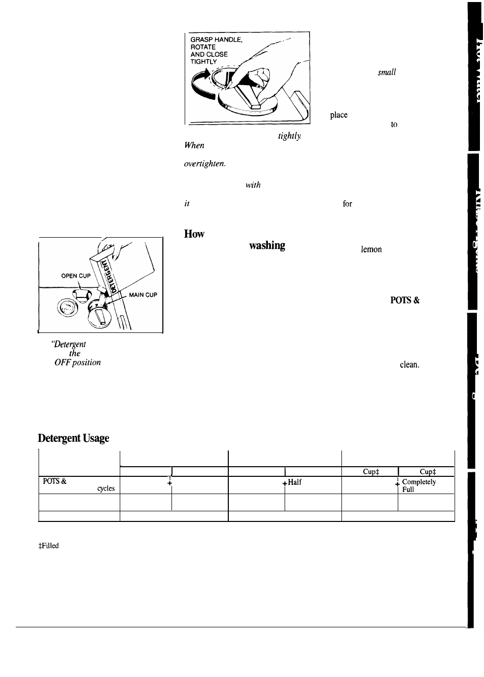 Dispenser cups, Guide (powder or liquid) | Hotpoint HDA1OOOK User Manual | Page 7 / 16