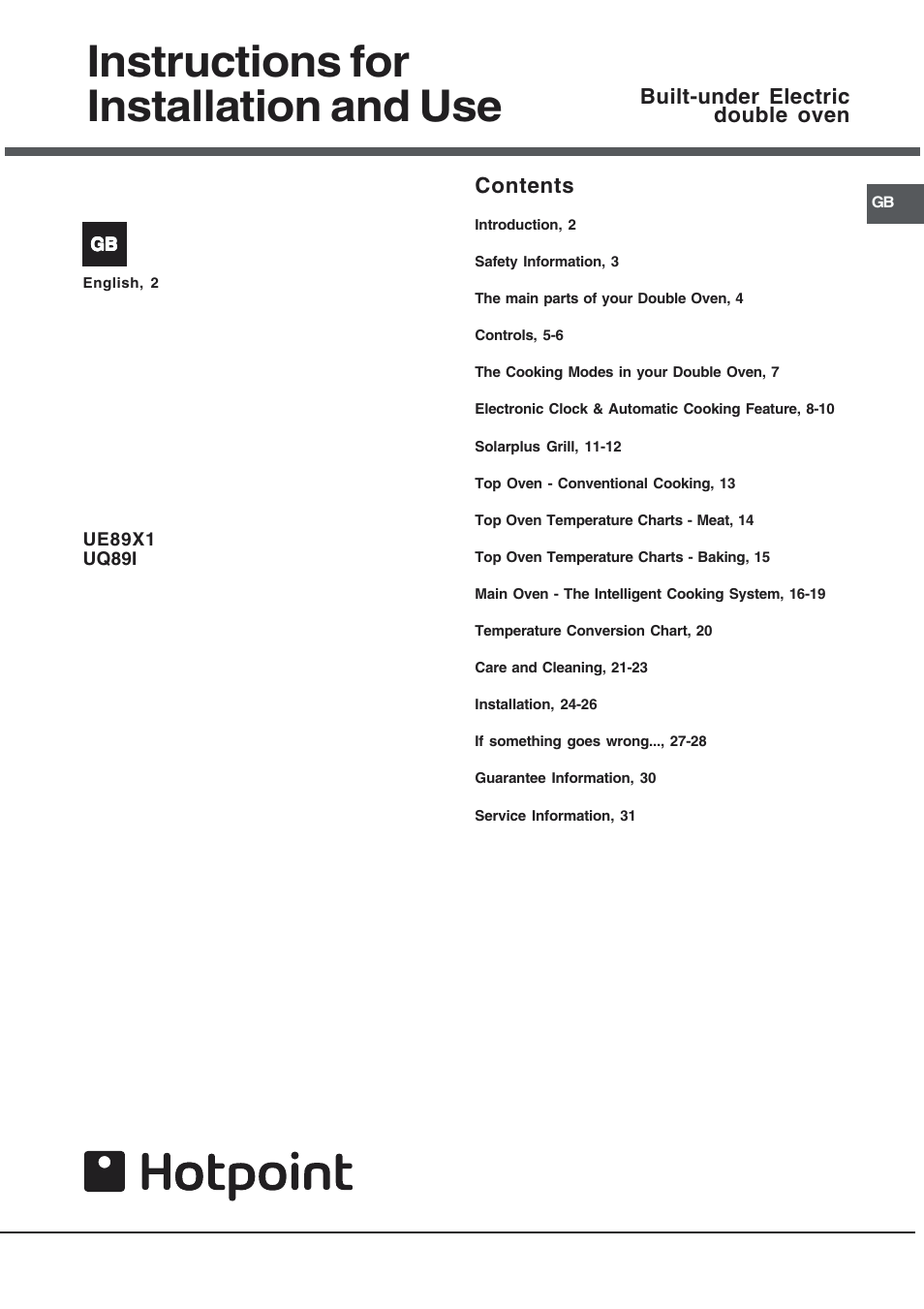 Hotpoint UQ89I User Manual | 32 pages