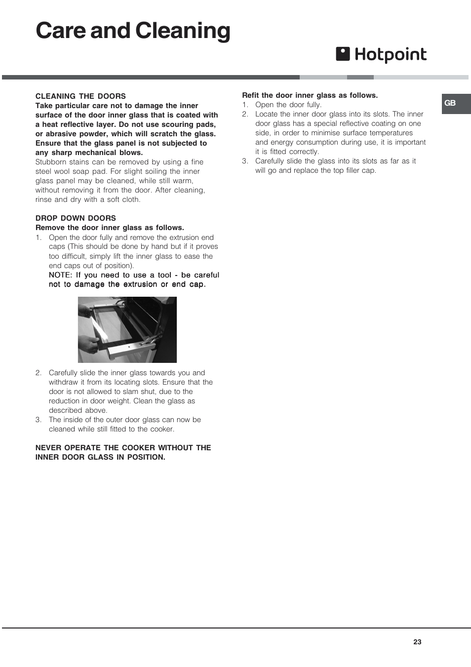 Care and cleaning | Hotpoint UQ89I User Manual | Page 23 / 32