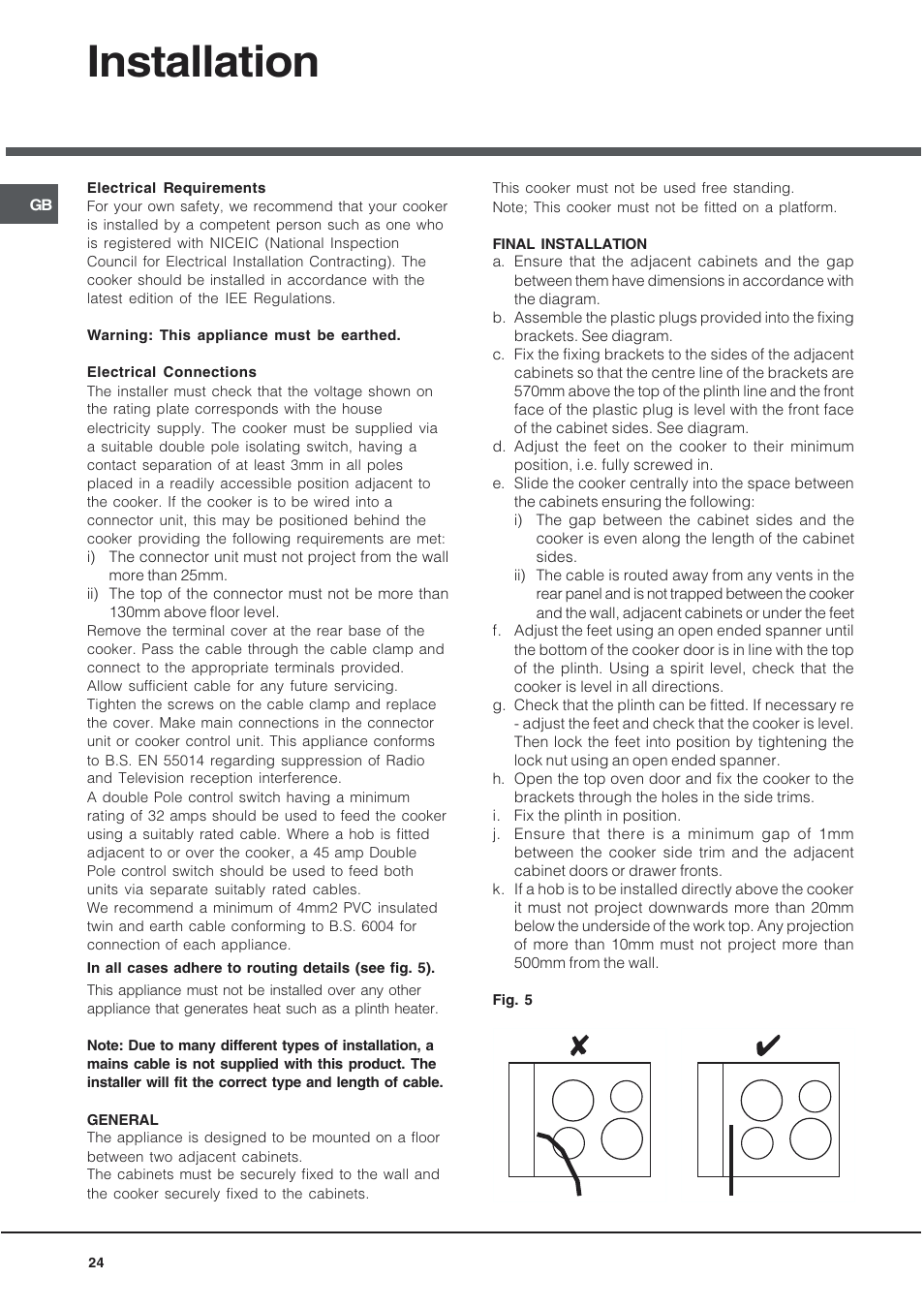 Installation | Hotpoint UQ89I User Manual | Page 24 / 32