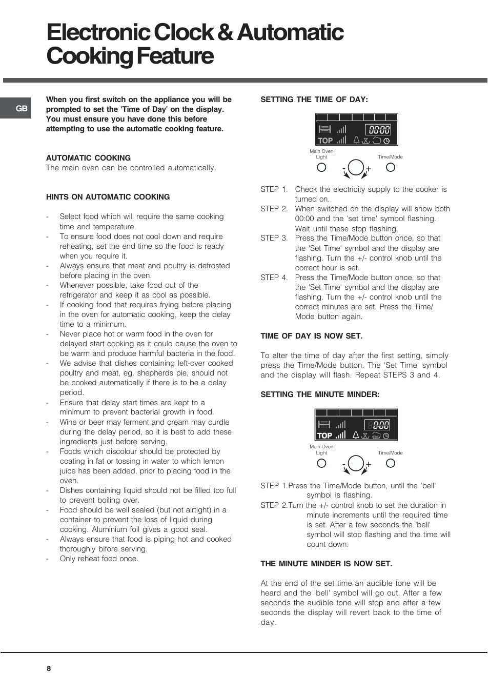 Electronic clock & automatic cooking feature | Hotpoint UQ89I User Manual | Page 8 / 32