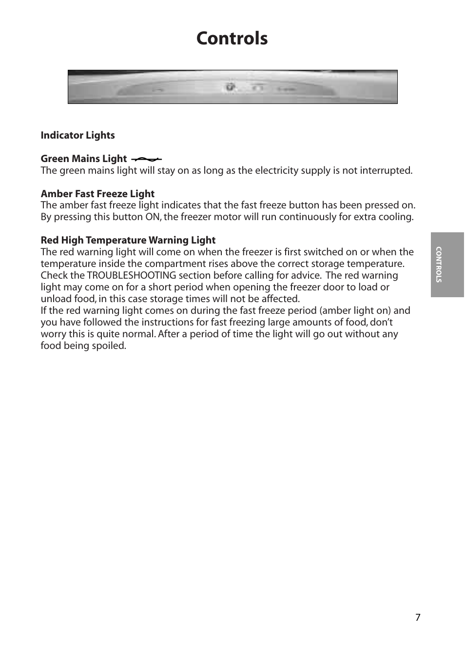 Controls | Hotpoint FZM80 User Manual | Page 7 / 20