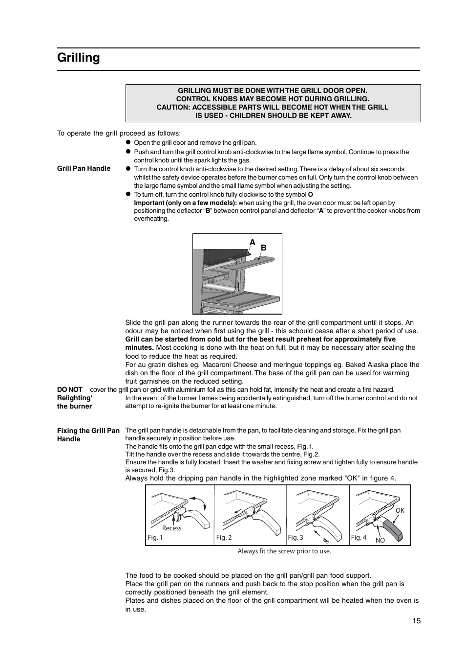 Grilling | Hotpoint GW38K User Manual | Page 15 / 28
