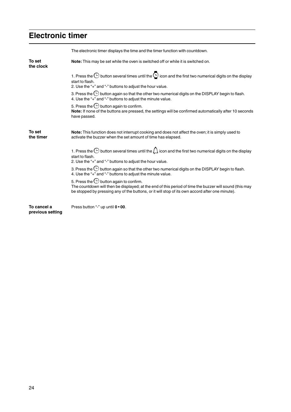 Electronic timer | Hotpoint GW38K User Manual | Page 24 / 28