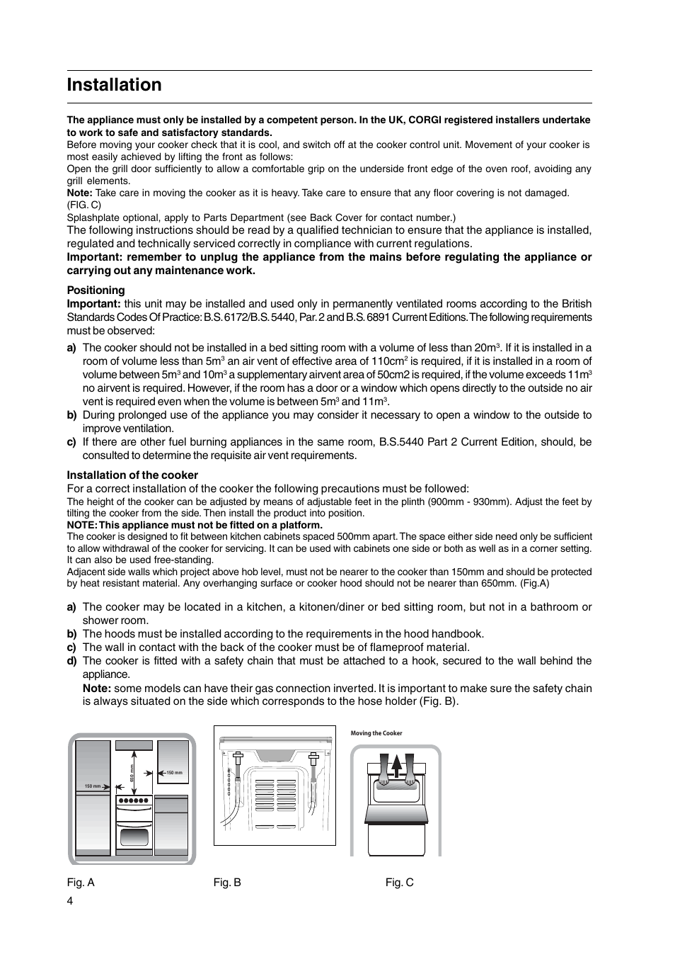 Installation | Hotpoint GW38K User Manual | Page 4 / 28