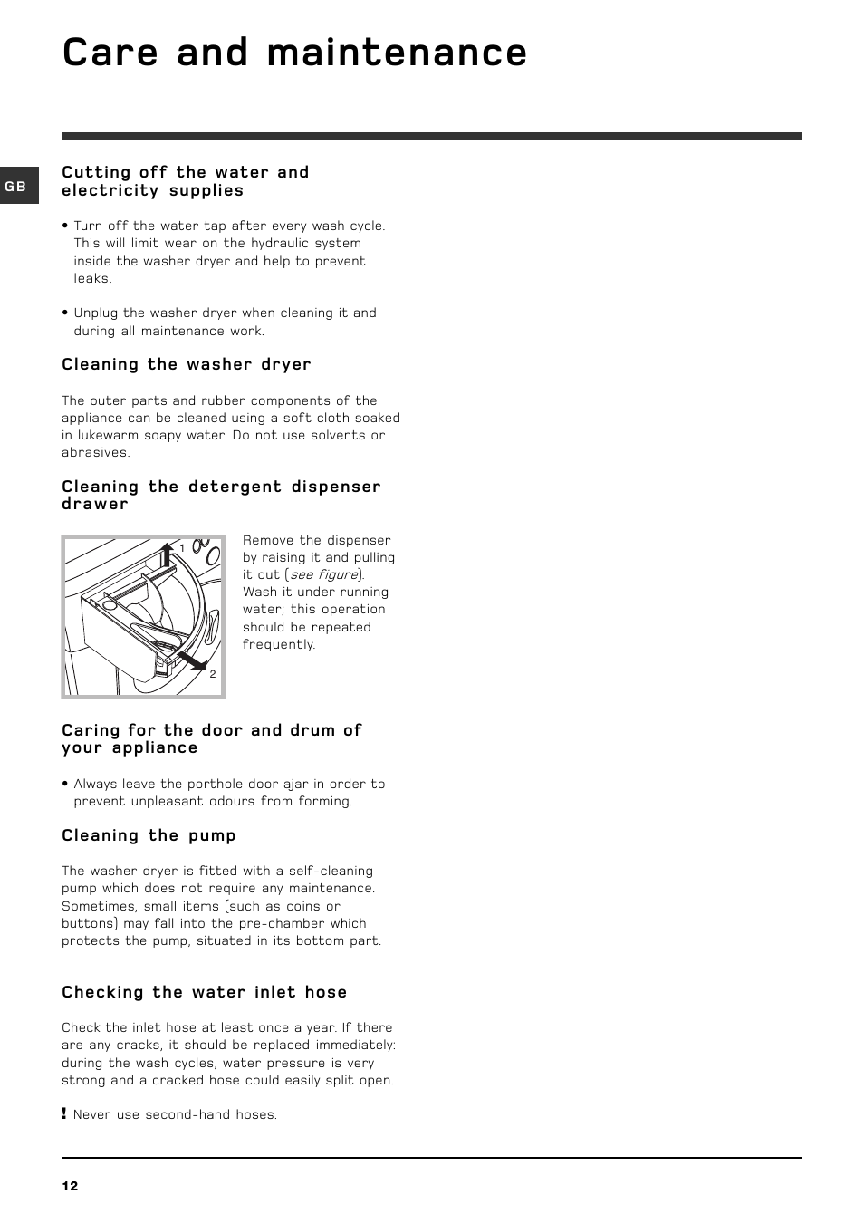 Care and maintenance | Hotpoint wdd960 User Manual | Page 12 / 16