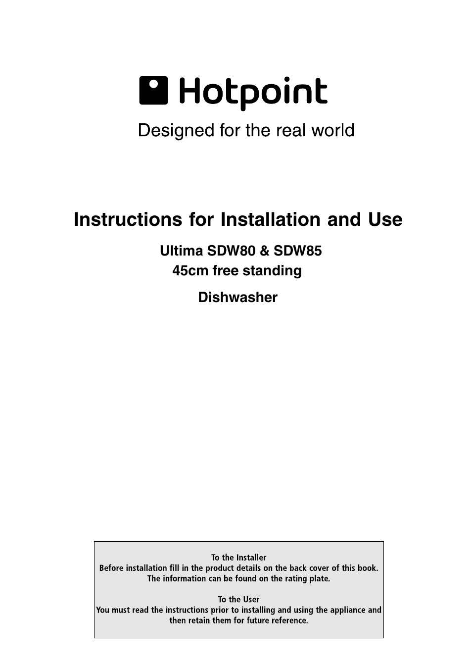 Hotpoint SDW80 User Manual | 20 pages