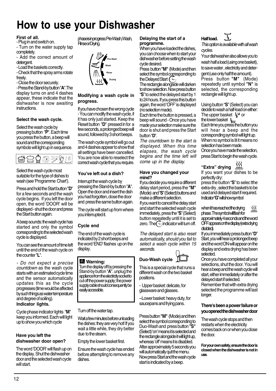 How to use your dishwasher | Hotpoint SDW80 User Manual | Page 12 / 20