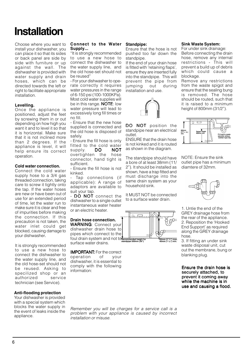 Installation | Hotpoint SDW80 User Manual | Page 6 / 20