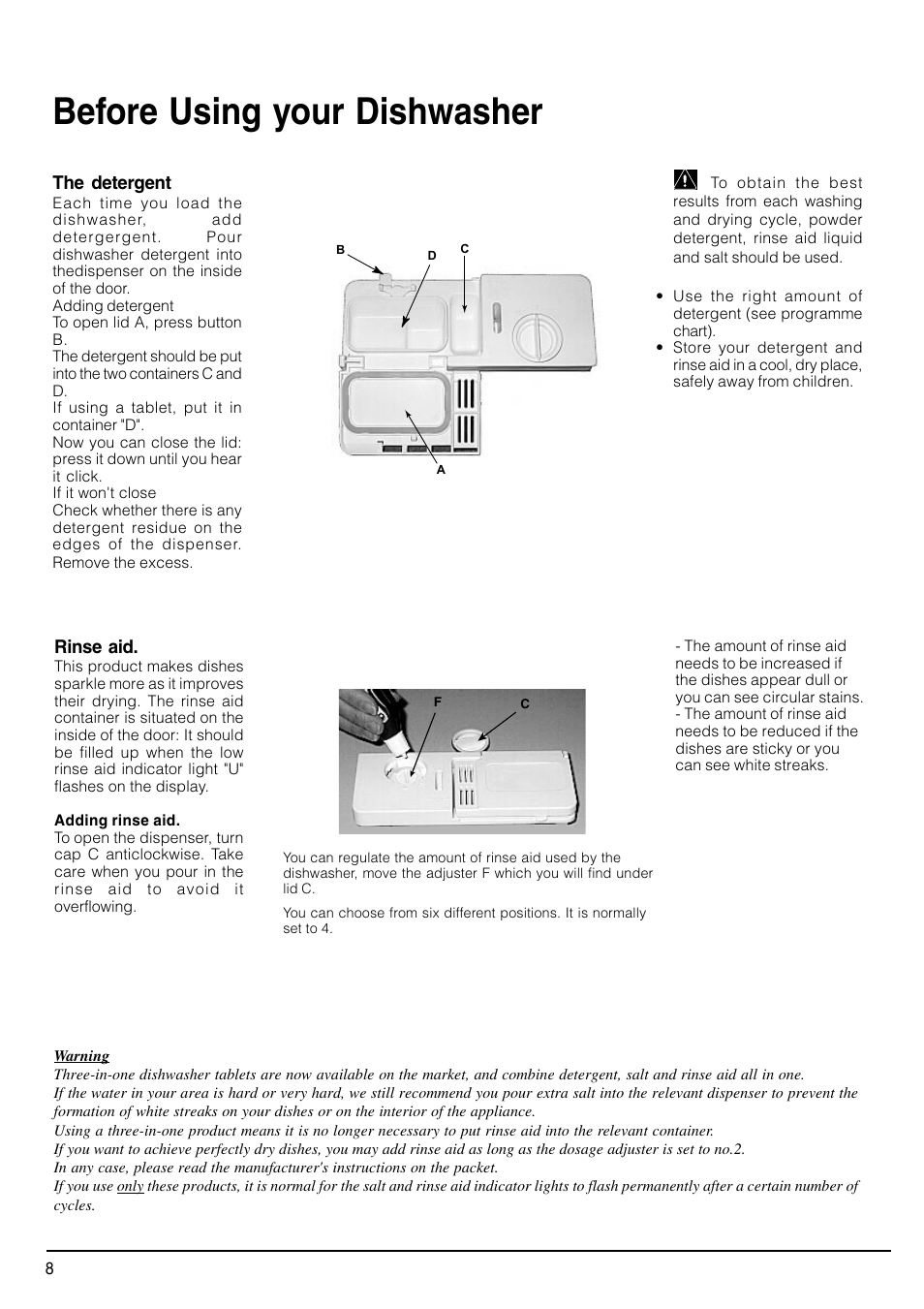 Before using your dishwasher | Hotpoint SDW80 User Manual | Page 8 / 20