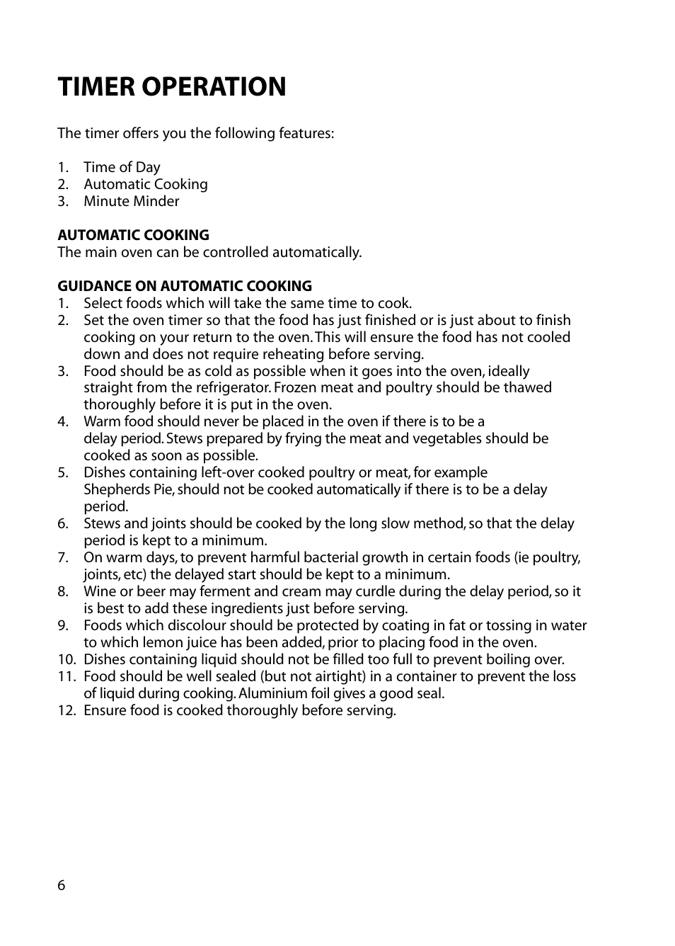 Timer operation | Hotpoint EG72 User Manual | Page 6 / 32