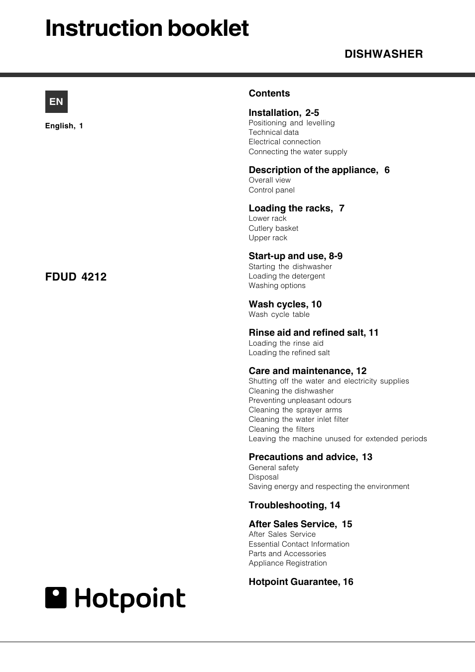 Hotpoint FDUD4212 User Manual | 16 pages