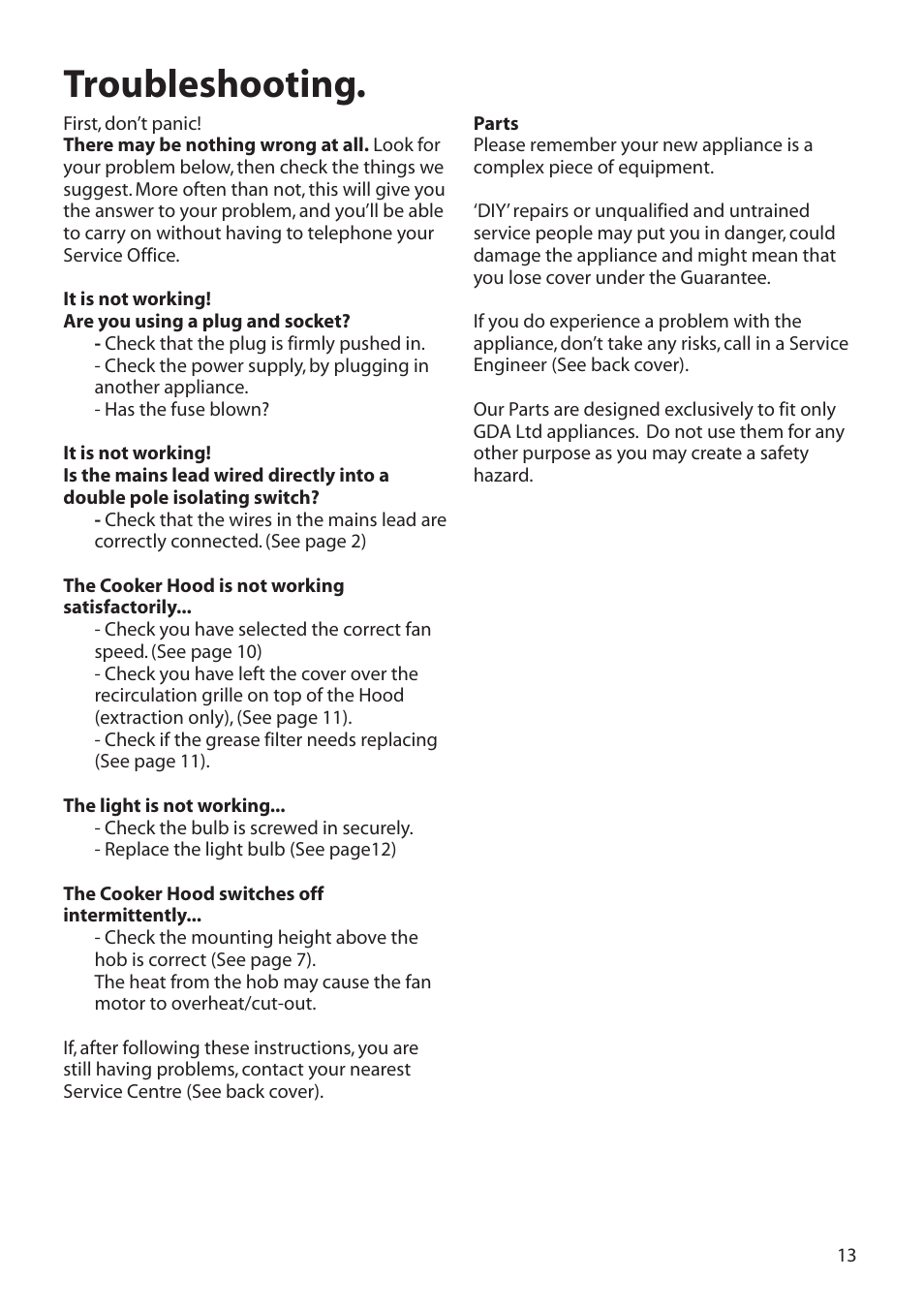 Troubleshooting | Hotpoint HTN40 User Manual | Page 13 / 16