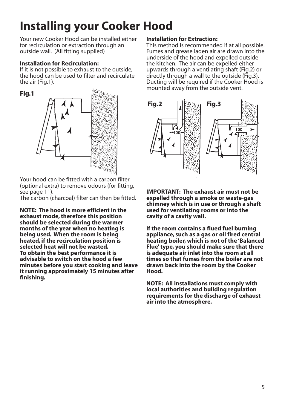 Installing your cooker hood | Hotpoint HTN40 User Manual | Page 5 / 16