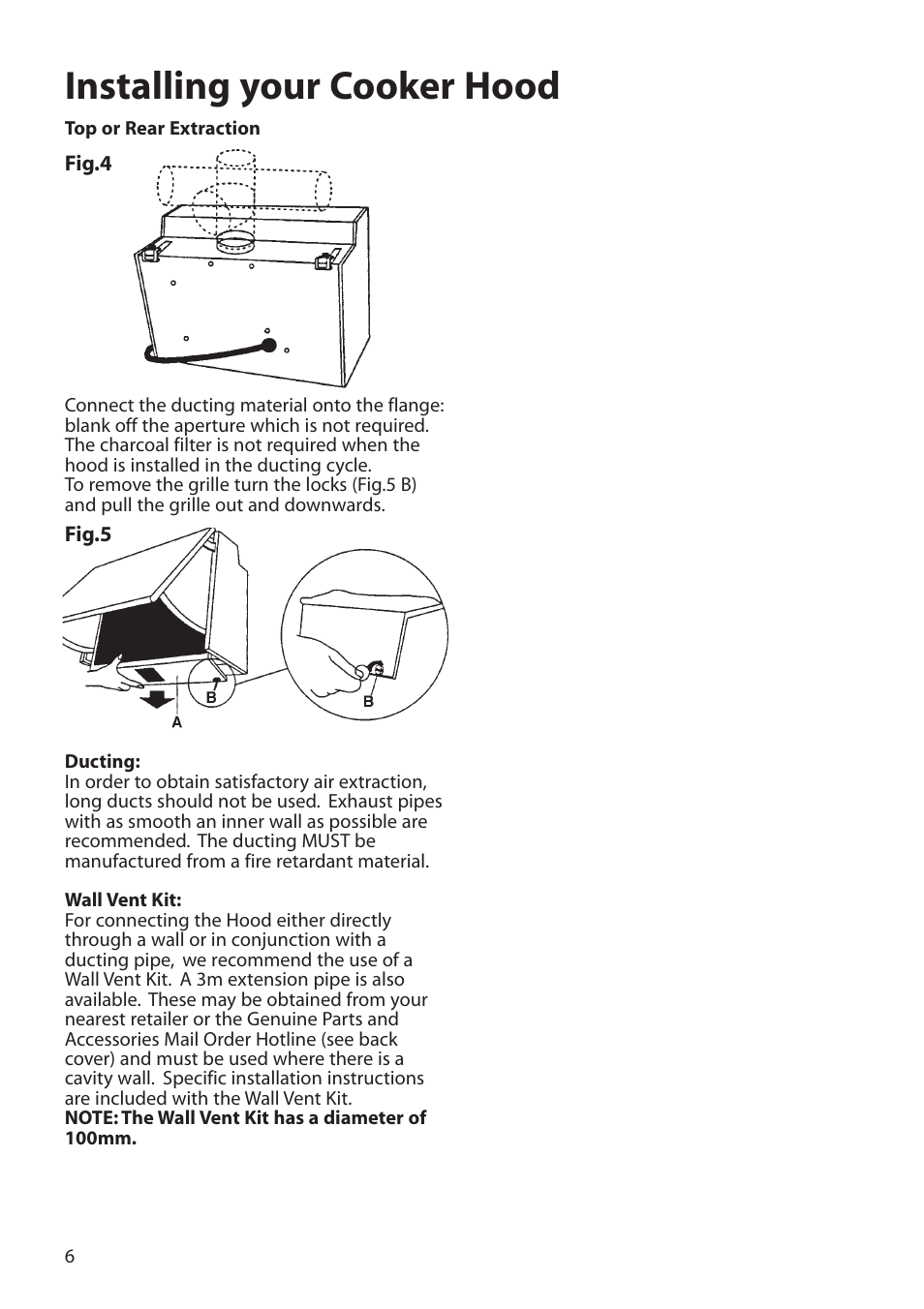 Installing your cooker hood | Hotpoint HTN40 User Manual | Page 6 / 16