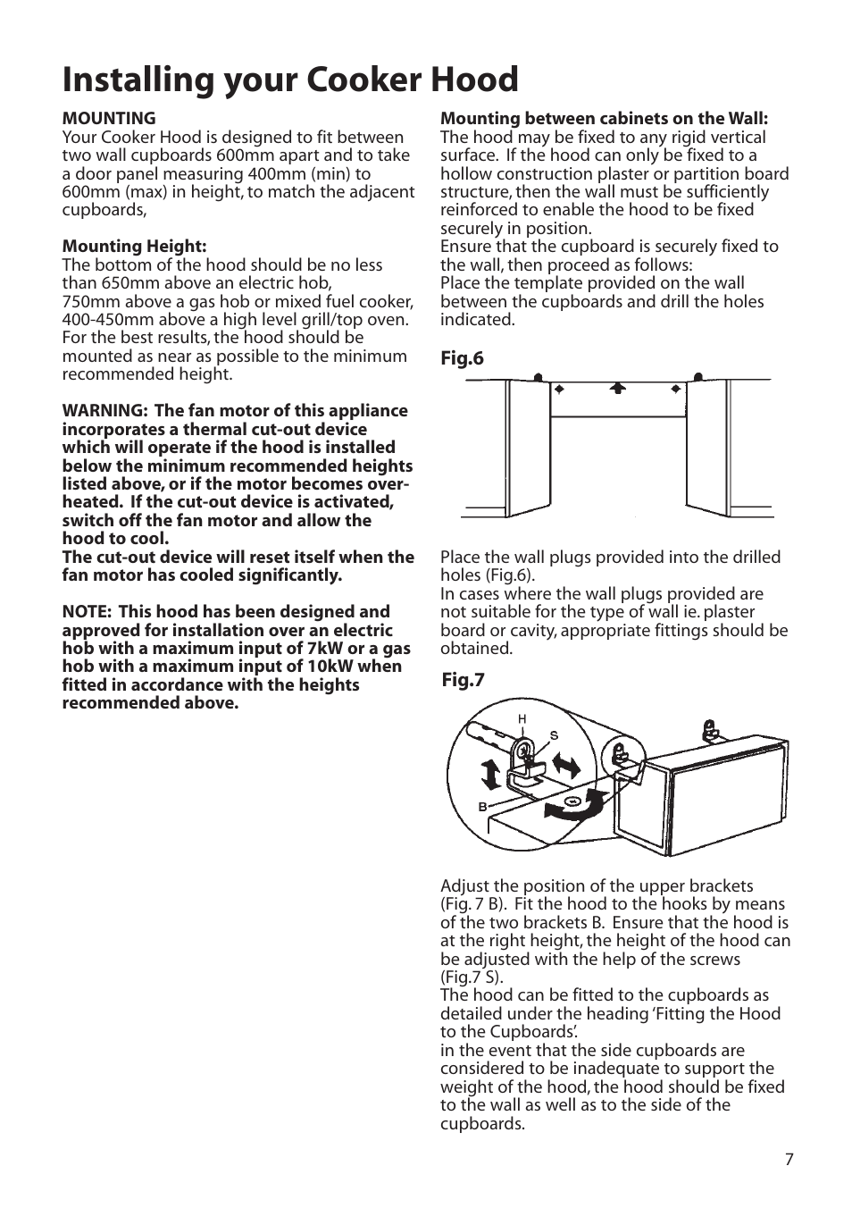 Installing your cooker hood | Hotpoint HTN40 User Manual | Page 7 / 16