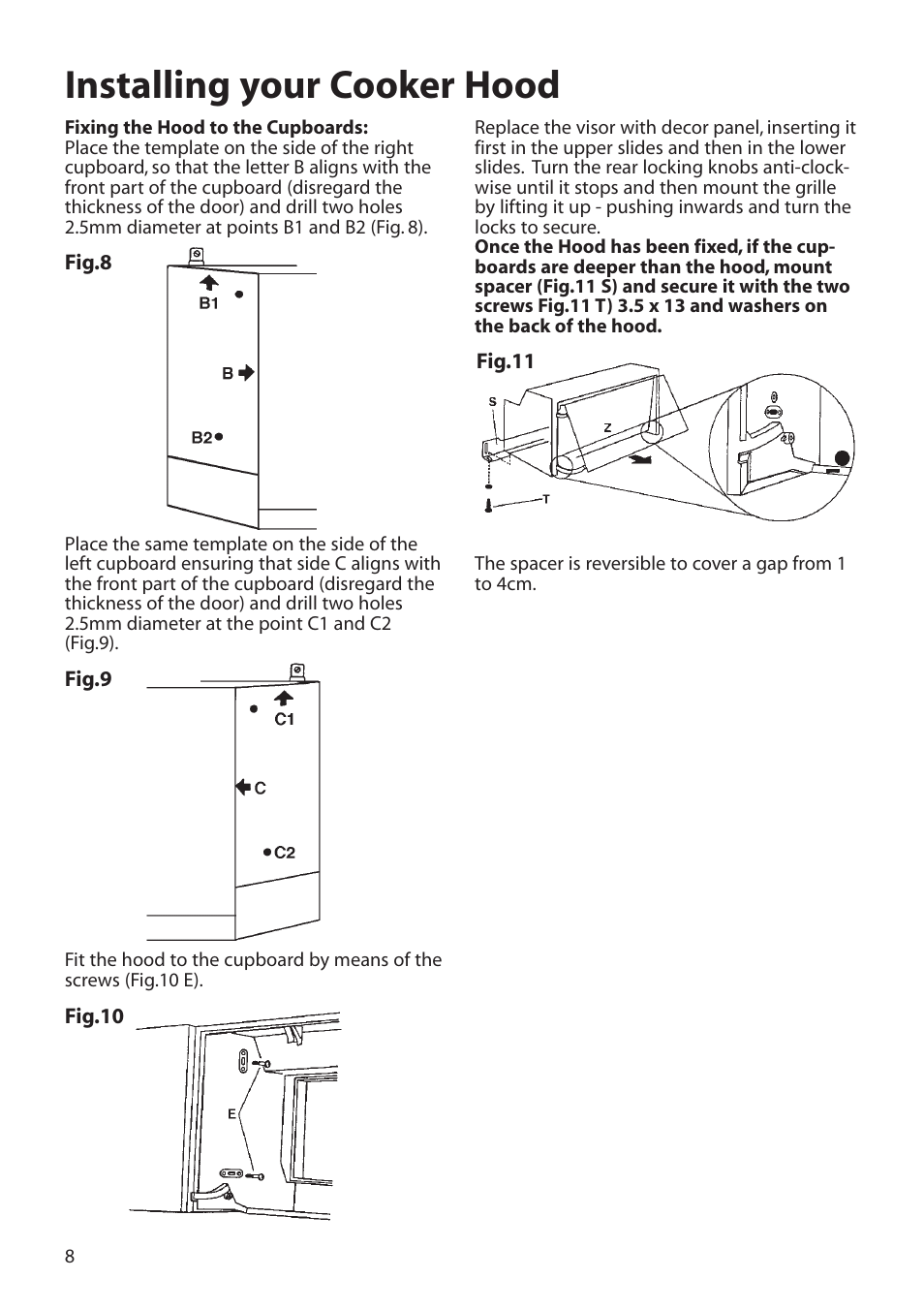 Installing your cooker hood | Hotpoint HTN40 User Manual | Page 8 / 16
