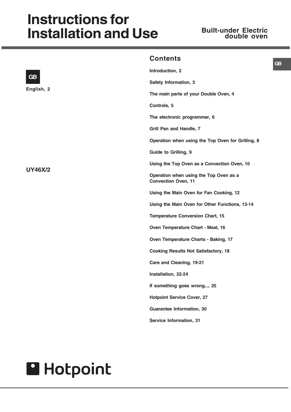 Hotpoint UY46X2 User Manual | 32 pages