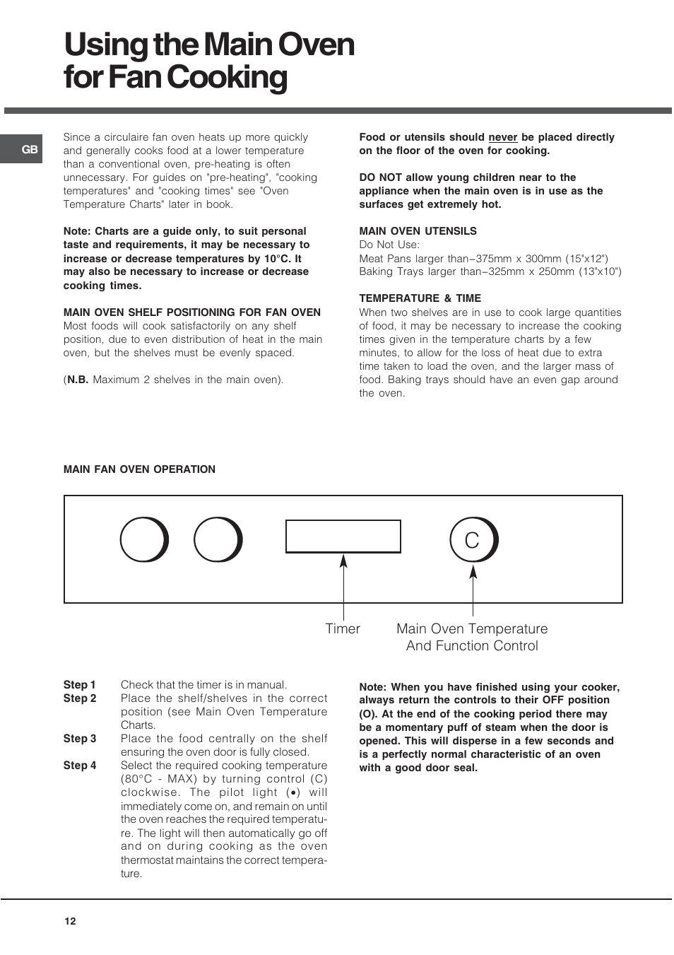 Using the main oven for fan cooking | Hotpoint UY46X2 User Manual | Page 12 / 32
