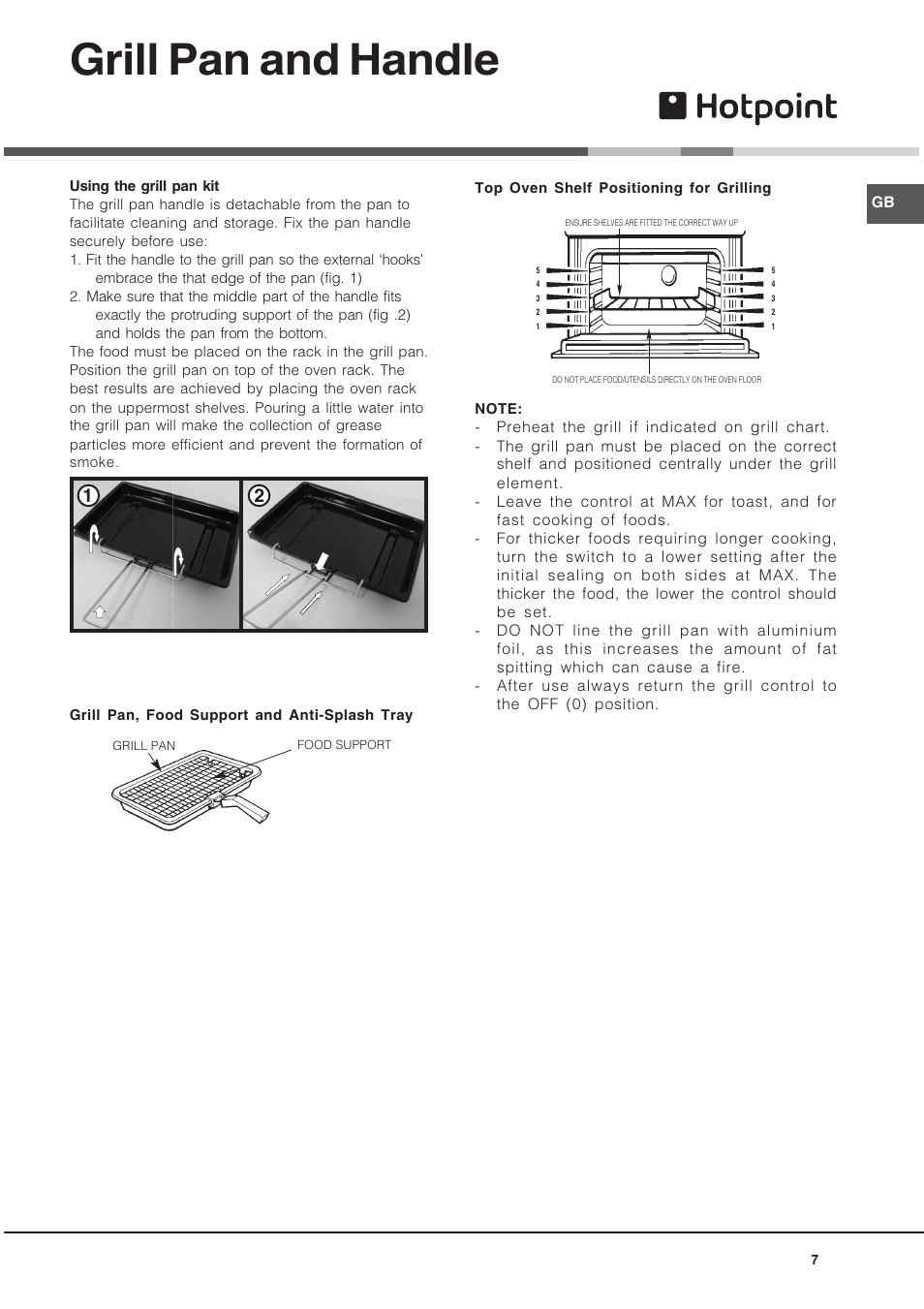 Grill pan and handle | Hotpoint UY46X2 User Manual | Page 7 / 32