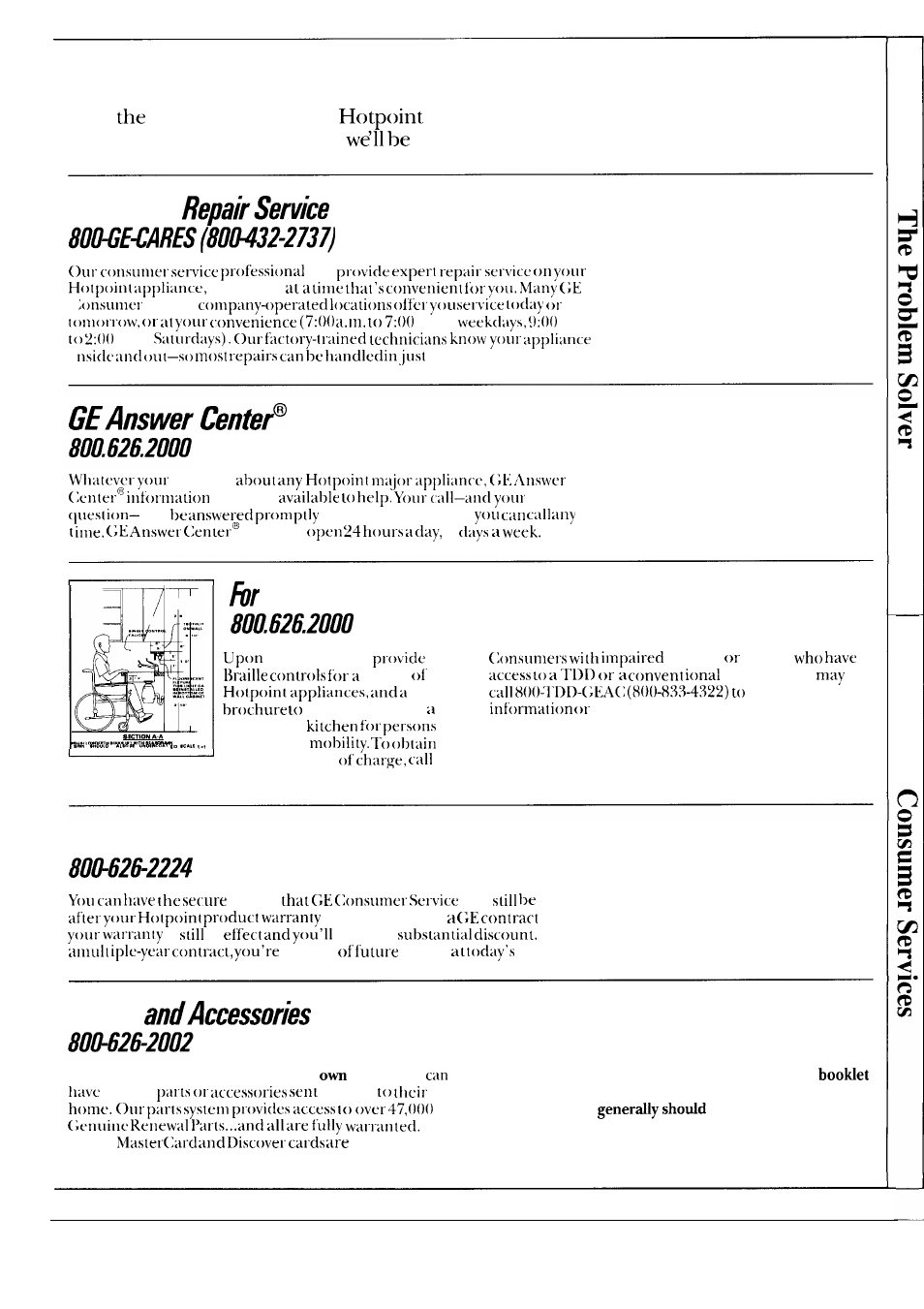 Consumer services, Important phone numbers 15, We’ll be there | In-home, Customers with special needs, Service contracts, Parts | Hotpoint HDA130S User Manual | Page 15 / 16