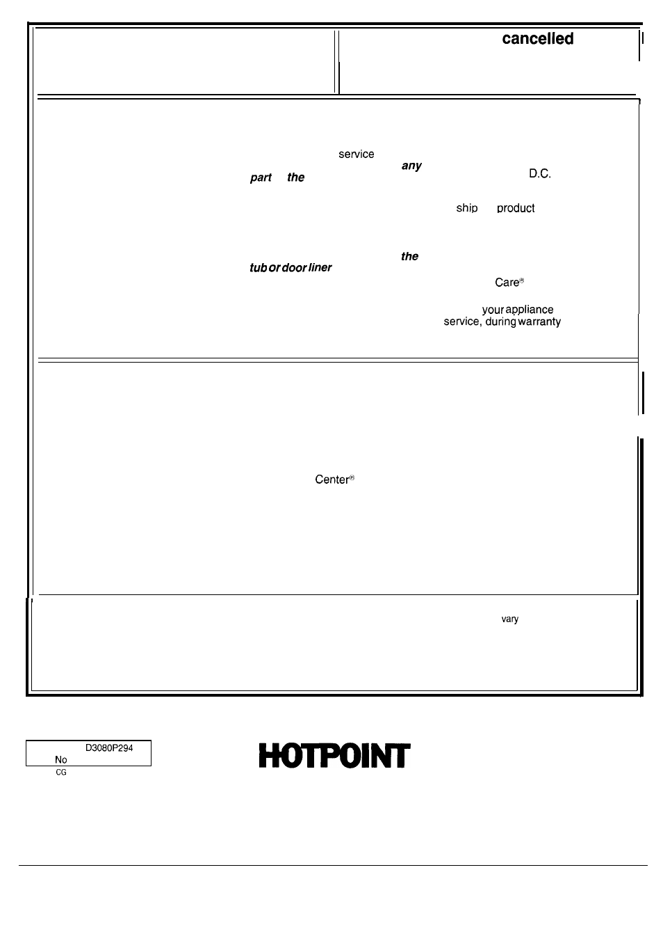 Warranty, Back cover, Warranty is | What is not covered | Hotpoint HDA130S User Manual | Page 16 / 16