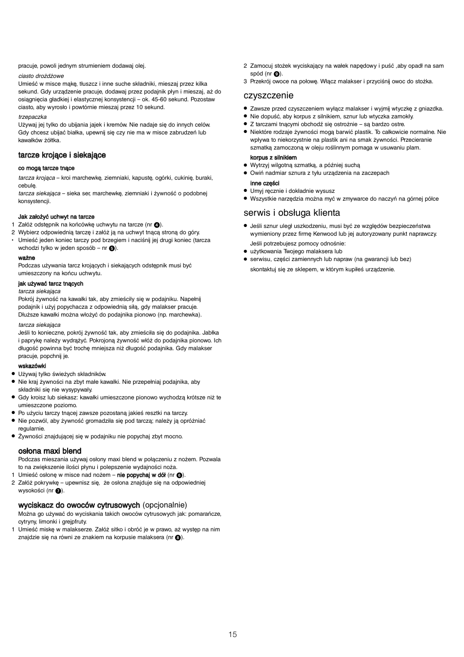Czyszczenie, Serwis i obsługa klienta | Kenwood FP110 User Manual | Page 18 / 25